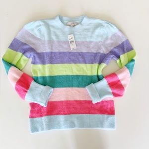 Loft Cozy Spring Stripe Sweater With Puffed Sleeves Size Womens Medium